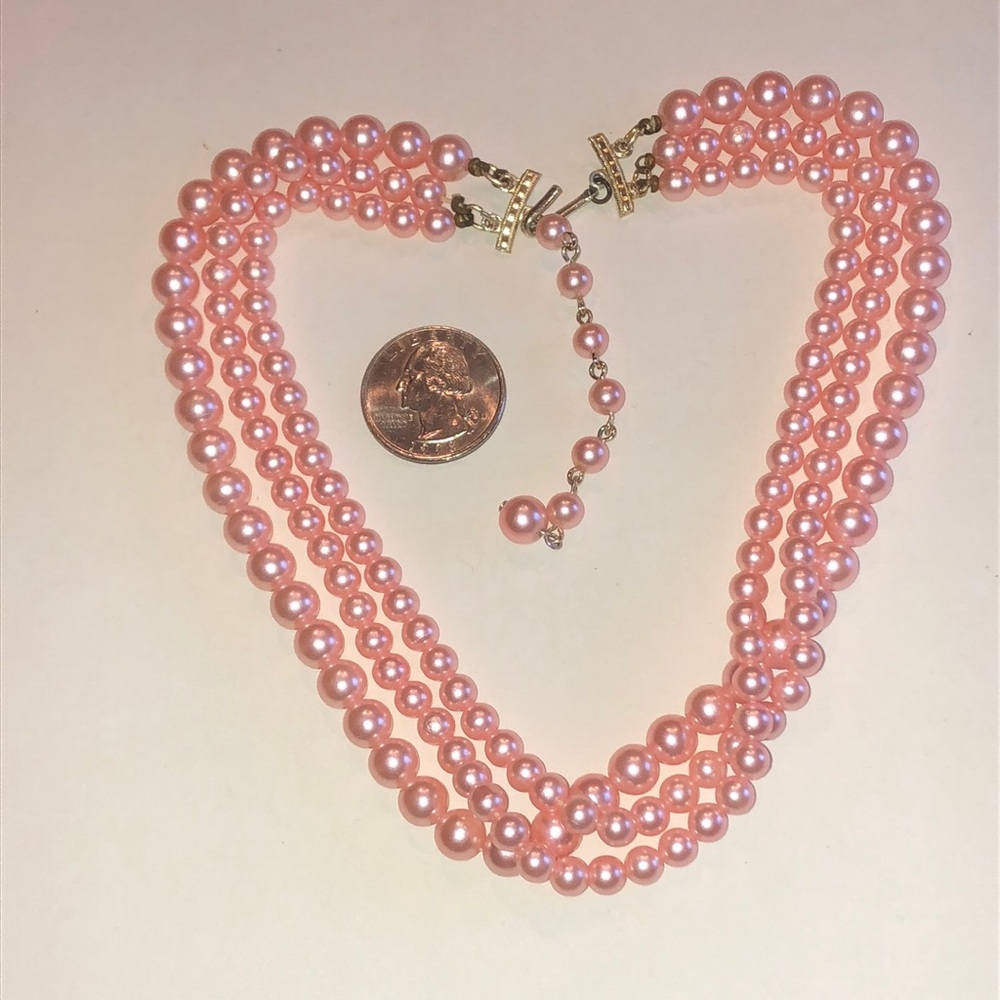 Vintage Pink Multi-Strand Faux Pearl Necklace - Picture 3 of 4